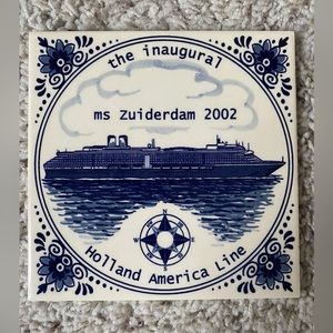 Holland America Line The Inaugural Ms Zuiderdam 2002 Blauw Delft 6” Display Sq.